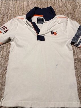 Nautica Boys' White Polo Top with Navy Collar